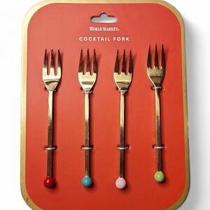 World Market Gold Cocktail Fork Set with Colorful Handles